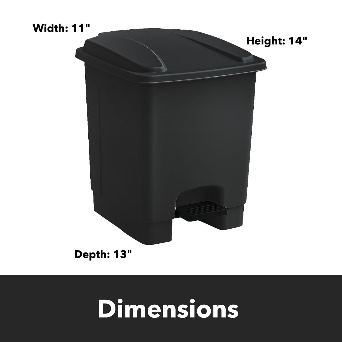 Trash Can with Foot Pedal, Hands-Free Recycle Bin, Black, 4 Gallon Rectangular Step-On Commercial Garbage Can for Restaurant/Office/Kitchen