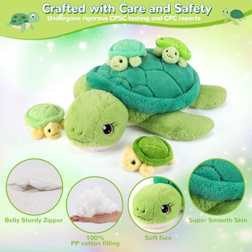 Image of 5 Pieces Turtle Stuffed Animals - 1 Mommy Stuffed Turtle with 4 Babies - Tortoise Gifts for Girls Age 3-8, Tortoise Plush Toys for Christmas, Valentine's, Birthday Gifts