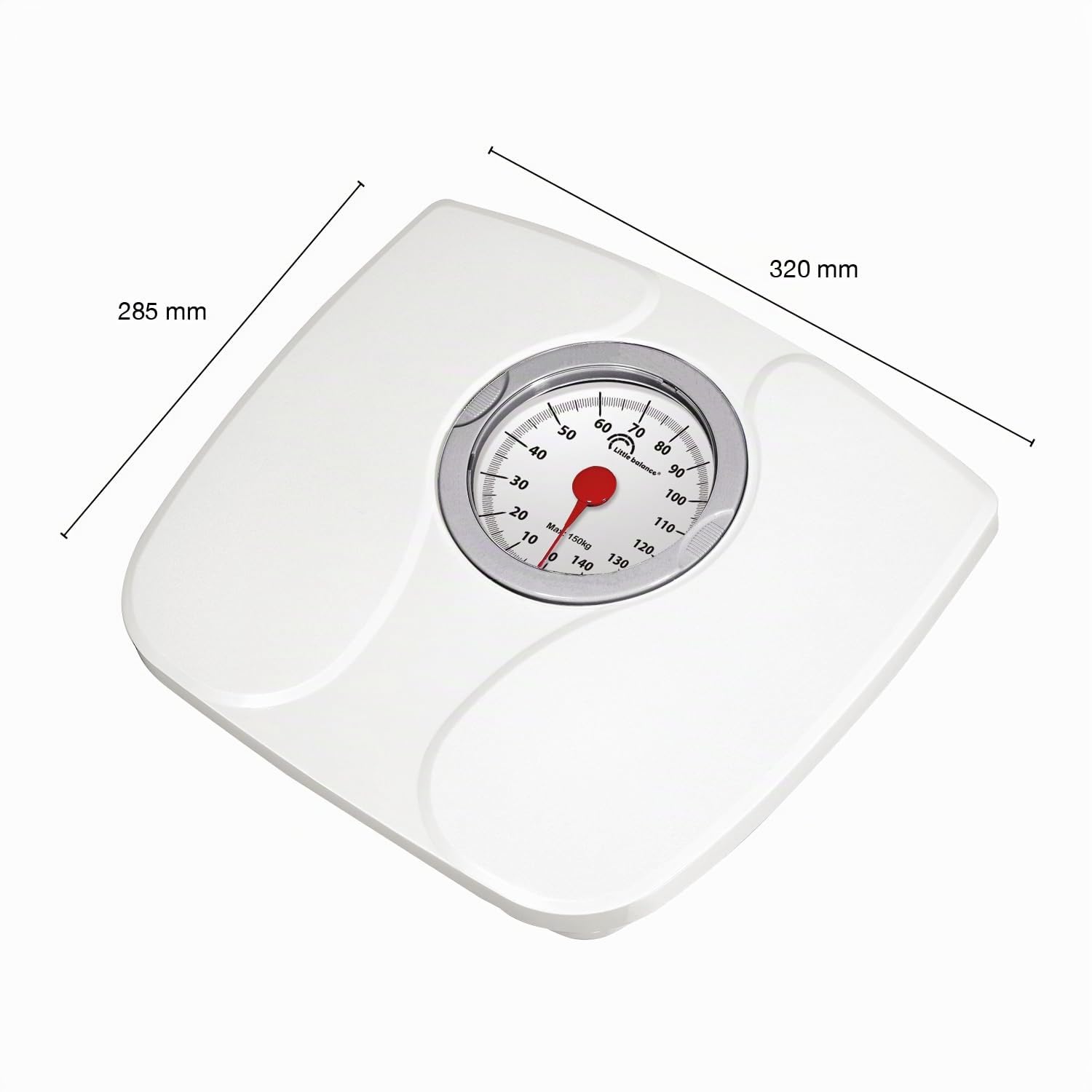 LITTLE BALANCE 8935 Confort 150, Bilancia pesapersone meccanica, Bilancia con schermo XL, Forma compatta, 150 kg, Bianco