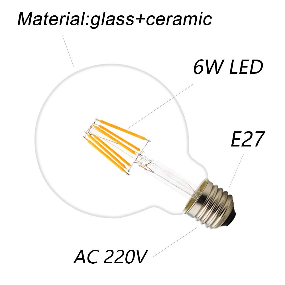18X E27 Bombillas Edison Retro G95 Bombilla Vintage 6W LED Blanco Cálido 2200k,LED Bombilla Filamento AC 220V