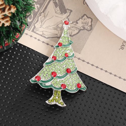Image of Christmas Brooch Pins Crystal Christmas Tree Snowflake Jingle Bell Reindeer Enamel Brooches Holiday Party Gift for Women