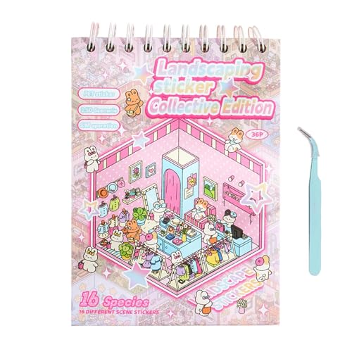 Libro di Scene 3D con Adesivi - Kit di Stickers Fai-da-te Casa per Adulti e Bambini | Miniature di Stanze in Decalcomania | Collezione Creativa con Pinzette, Terapia Antistress, Paesaggistica