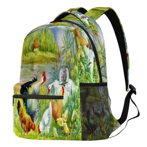 Sac à dos aquarelle coq pour ordinateur et école Grand modèle