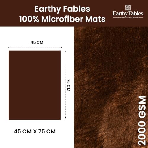 Image of Earthy Fables Plush Microfiber Bath Mat, Quick Dry, Anti-Skid, Water Absorbent, Non-Slip, Machine Washable Floor Rug, Shower Mat, Door Mat for Bathroom, Bedroom, 75 x 45 cm - Brown