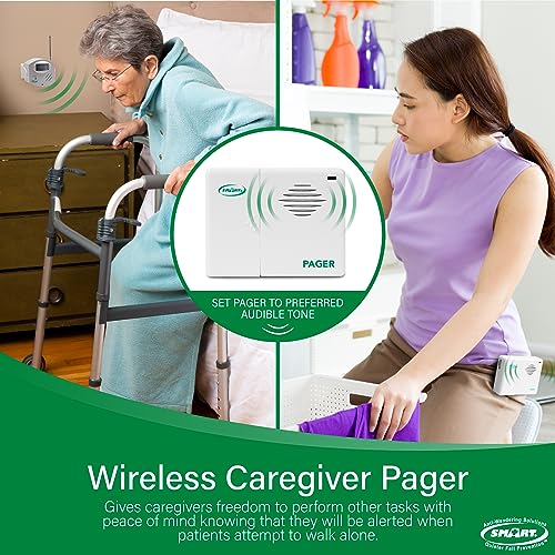 Image of Smart Caregiver Wireless Motion Sensor Alarm System with Pager for Fall and Wandering Prevention | Mountable Motion Detector Alarm Alerts Medical Caregiver with Up to 300' Range | Bed or Door Movement