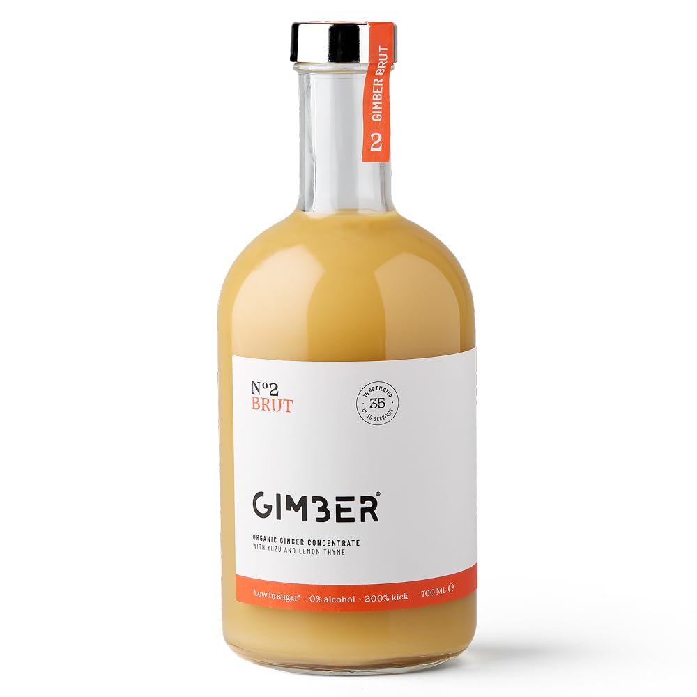 GIMBER N°2 700ml Brut | Biologisches Ingwerkonzentrat mit 50% weniger Zucker Alkoholfreier Ingweressenz aus Ingwer, Yuzu Frucht & Zitronenthymian 100% natürlich, vegan & ideal für Getränke & Cocktails