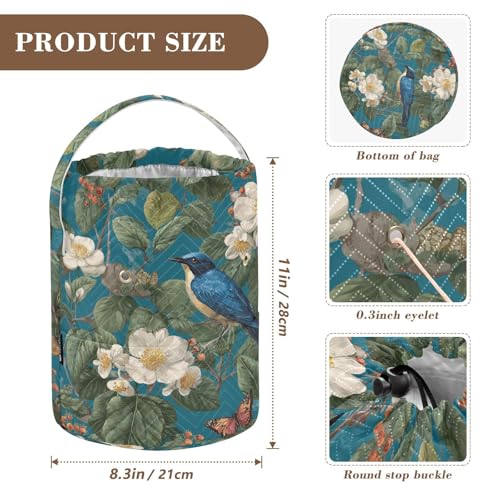 Image of ElliTarr Crochet Bag Yarn Bag with Handle Portable Knitting Project Bag Travel Yarn Storage Organizer Holder Case Vintage Blue Bird Flowers Butterflies