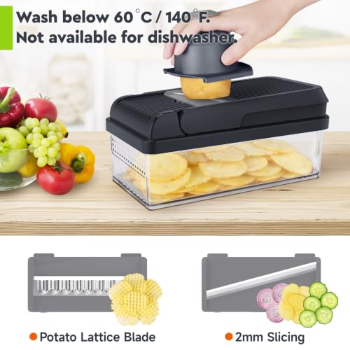 Image of MealHelper 15-in-1 Vegetable Chopper, 10 Blade Veggie Chopper, Practical Food Chopper with Container, Cheese Grater, Home Essentials & Kitchen Gadgets(Grey)