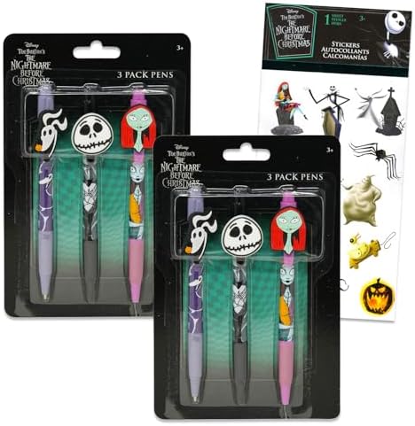 Nightmare Before Christmas Pen Set - Bundle of 6 Jack Skellington Pens with Clip, Stickers and More | Disney Office Desk and School Supplies image 4