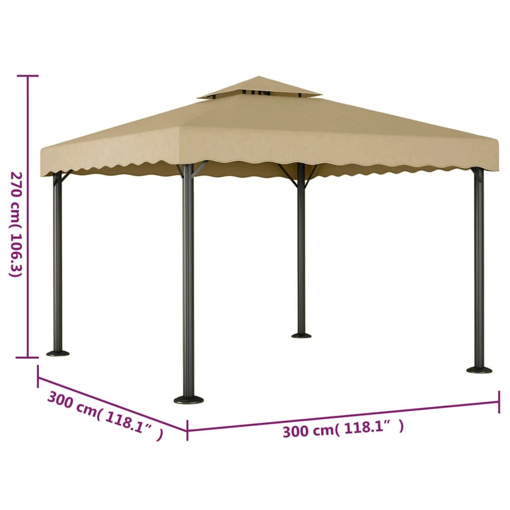 Pawilon w kolorze taupe, 3 x 3 m, aluminium, stal | Wodoodporny dach poliestrowy, wentylacja dachu zapewnia cyrkulację powietrza, na uroczystości rodzinne