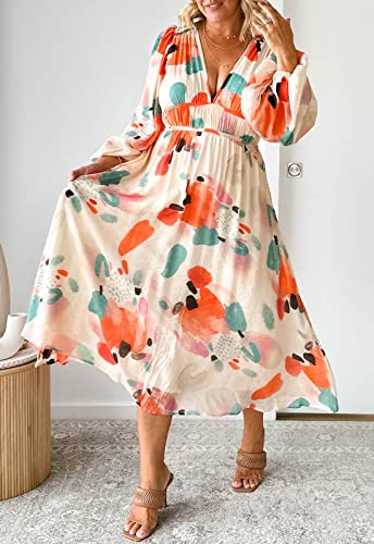 Image of Maxigerui Women's Long Sleeve Floral Maxi Dress 2026 Spring Summer Wedding Guest Dress Red Watercolor S
