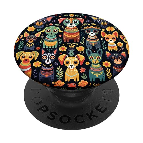 Sugar Skull Style Dogs Mexican Day of the Dead Festival PopSockets Swappable PopGrip, Black