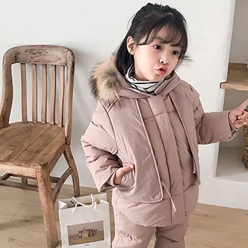 Kids 2-Piece Snowsuit Set Girls Winter Hooded Puffer Jacket Snow Bib Pant Boy Ski Suits Thicken Warm Outfit2