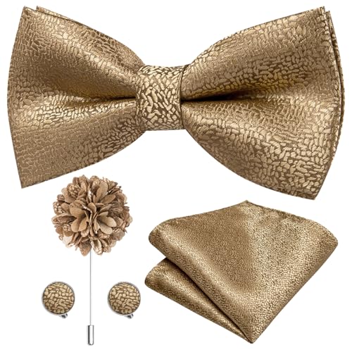 Image of Dubulle Mens Paisley Striped Bowtie Set Pre-tied Bowtie for Men and Pocket Square Set Wedding Business