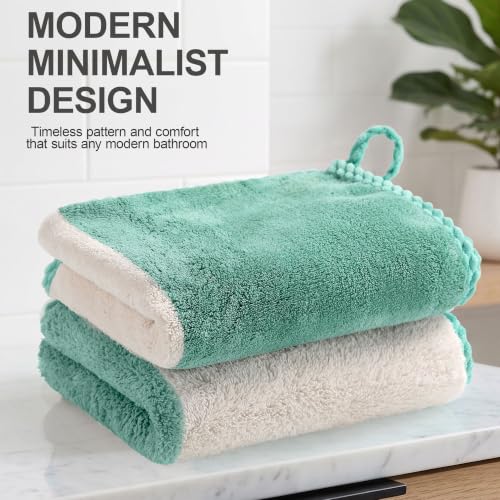 Image of Story@Home 500 GSM Microfiber Hand Towel Set of 4 | Super Soft Color Blocked Face Towel | 60 x 40 cm | Dusty Rose & Mint Green | Sensitive Skin Friendly Face Towels for Gym, Travel, Sports, Bathroom