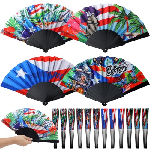 Quzzil Puerto Rican Gifts Fabric Puerto Rico Flag Hand Fans