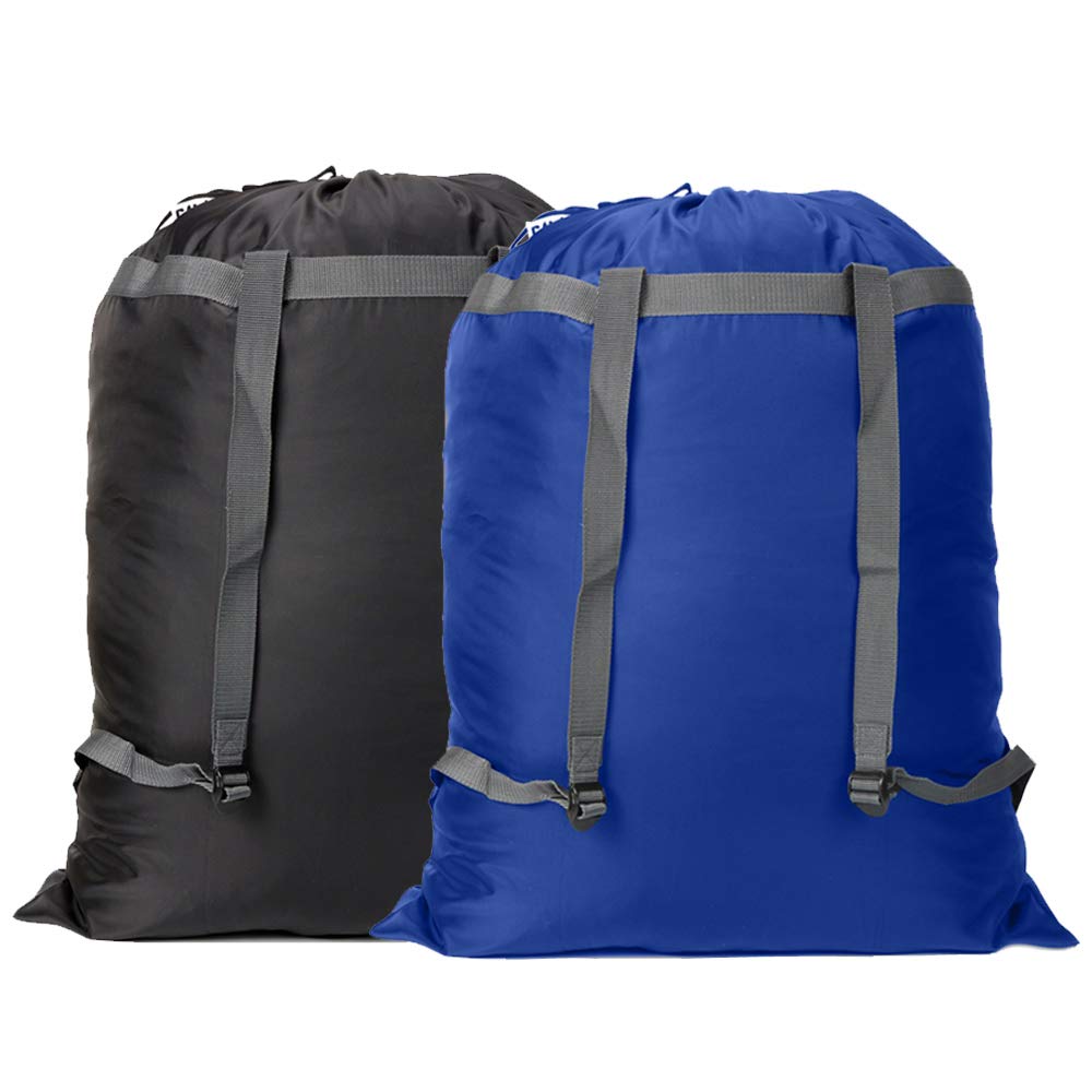Mochila de lavandería de 27 x 34 pulgadas, resistente con correas de hombro, cierre de cordón, mochila plegable resistente para universidad, viajes, lavandería, apartamento (negro azul)