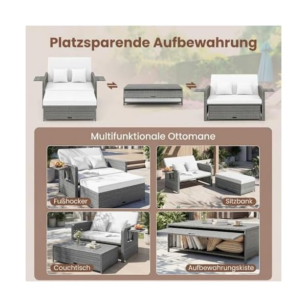 Giantex Rattan Lounge-Set mit Hocker & Liegefunktion