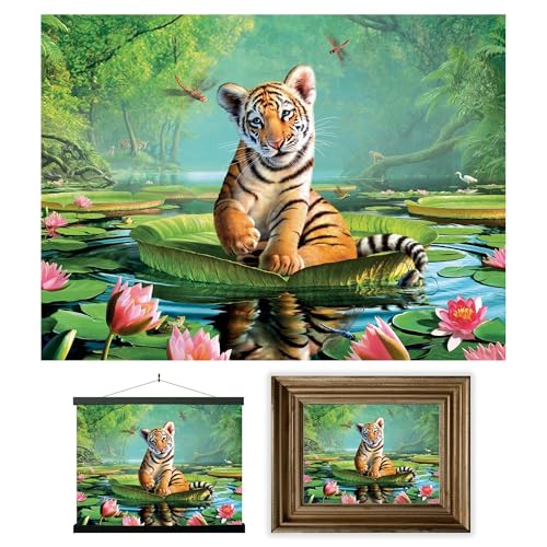 3D LiveLife Affiche murales lenticulaires Tigre et Nénuphar de Deluxebase. Poster Jungle 3D sans cadre. Décoration murale parfaite. Oeuvre originale sous...