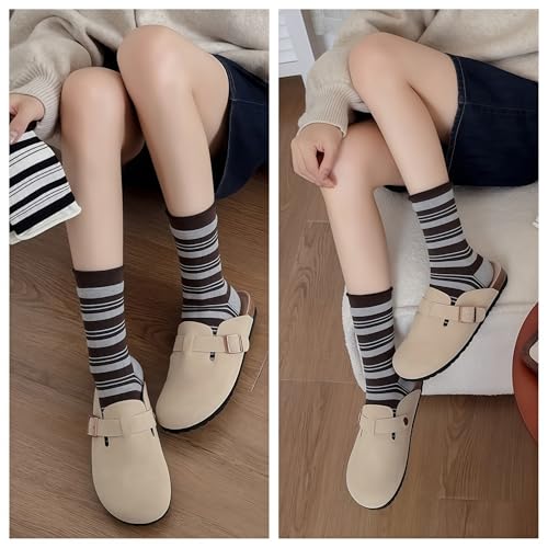 Image of 5 /10 Pairs Retro Style Colorful Striped Socks, Cute Athletic Crew socks for Women
