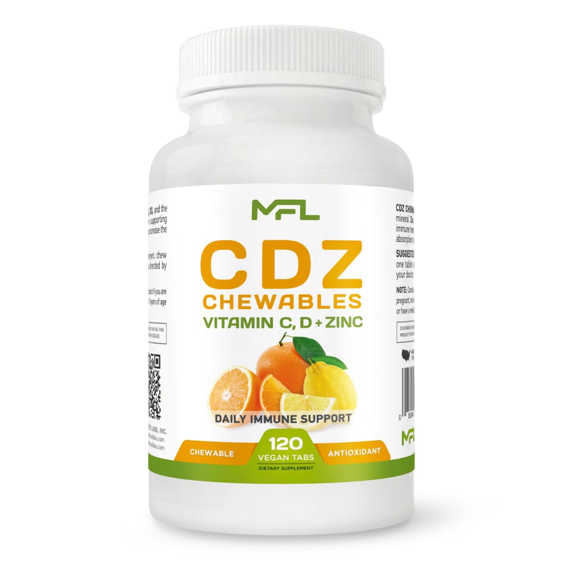 C D Z CHEWABLES | Vitamin C, 1000mg | Vitamin D3, | Zinc, | Non-GMO & Gluten Free | 120 Vegetarian Chewable Tablets | 120 Servings