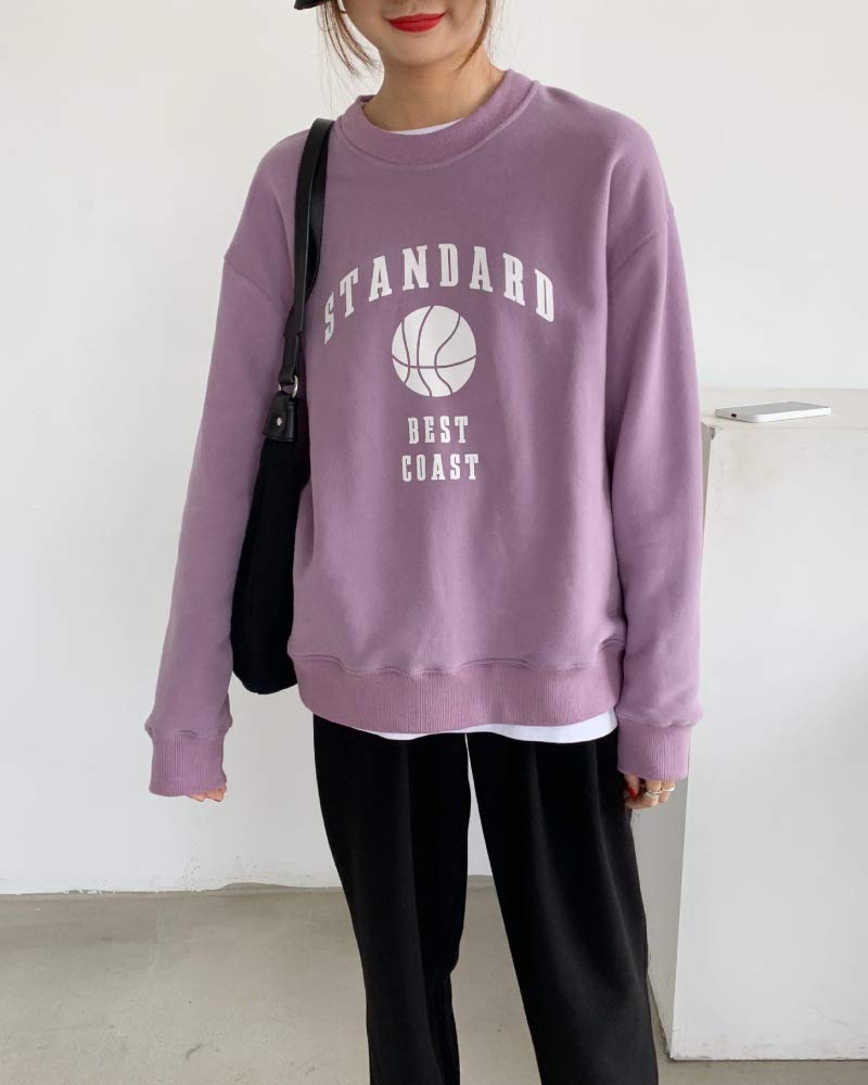 ZZAI Suéter De Cuello Redondo para Niña - Suéter con Estampado De Letras - Abrigo De Estudiante Suelto,Purple