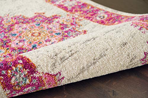 Nourison Passion Ivory/Fuchsia 2'2" X 7'6" Area -Rug, Boho, Traditional, Easy -Cleaning, Non Shedding, Bed Room, Living Room, Hallway, (8' Runner) #TOP5