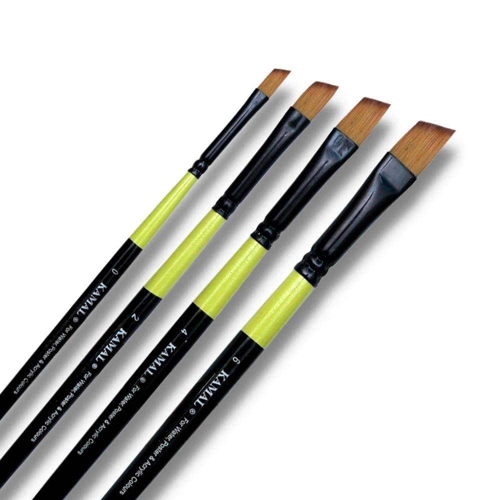 KAMAL Neon Series Set of 4 Angular Brushes in Synthetic Bristle for Water, Poster Colour, Acrylic and Oil Painting for Professionals. Available with Free Utility Pouch-image-29