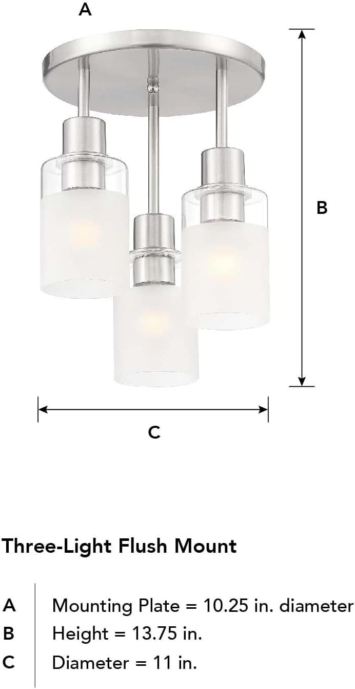 DESIGNERS FOUNTAIN Cedar Lane 3-Light Semi Flush Mount Ceiling Lights, 11 Inch Indoor Fixture for Kitchen, Bedroom, Bathroom, and Hallway, Brushed Nickel, D236M-SF-BN