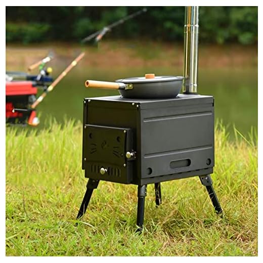 HaTur Estufa de Leña Portátil para Tienda de Campaña Camping Parrilla Cocina Estufa de camping al aire libre con tubos de chimenea y Soplador Manual, 58 x 46 x 106 cm