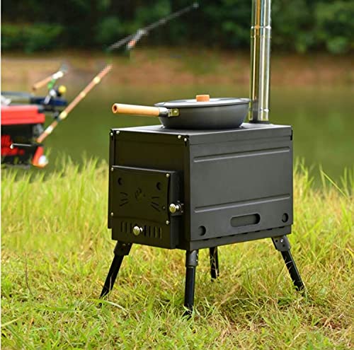 HaTur Estufa de Leña Portátil para Tienda de Campaña Camping Parrilla Cocina Estufa de camping al aire libre con tubos de...
