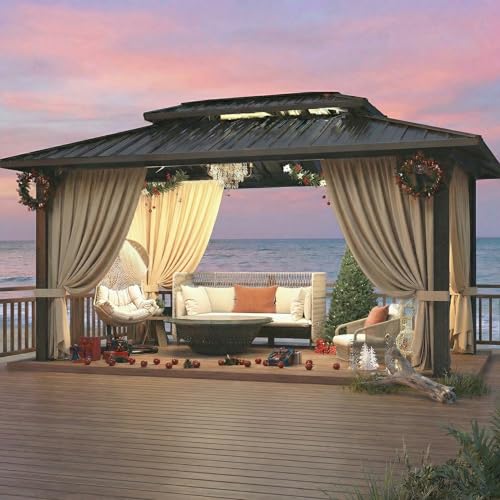 HOTEEL 10x12 Hardtop Gazebo Hot Tub Gazebo with Flame-Retardant Curtain Netting, Heavy Duty Pavilion with Galvanized Steel Double Roof, Aluminum Frame Outdoor Canopy for Patio, Party (2025 Upgraded)