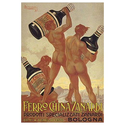 DRINKING DRINK NUDE MEN FERRO CHINA ZANARDI BOLOGNA ITALIA ITALY ITALIAN 11" X 16" VINTAGE POSTER REPRO