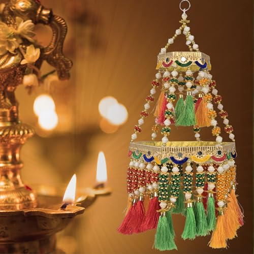 Image of Handcrafted Beads & Tassel Hanging Decoration | Traditional Rajasthani Style Decorative Hanging for Home Temple Door Wall | Festive Handmade, Door Toran, Decorative Toran