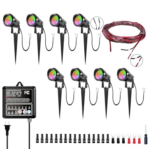 Low Voltage Landscape Transformer 100W-12V Low Voltage Transformer Equipped with 8 Landscape Lighting fixtures of 5W and 80FT Wire