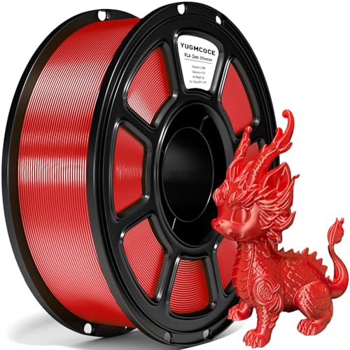 YUGMCOCE Silk PLA Filament 1.75mm 3D Printer Filament with a Metallic Glossy Finish Dimensional Accuracy +/- 0.02 mm 1kg Spool(2.2lbs) Fits for Most FDM 3D (A-Silk Red Pla)