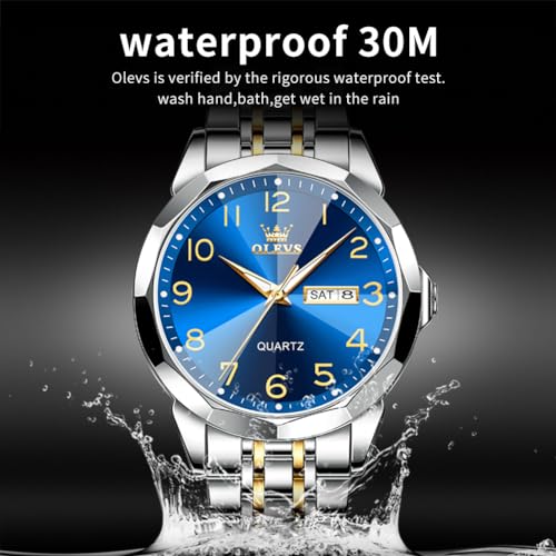 Image of OLEVS Watch for Men Luxury Dress Analog Quartz Stainless Steel Waterproof Luminous Date Business Two Tone Casual Wrist Watch