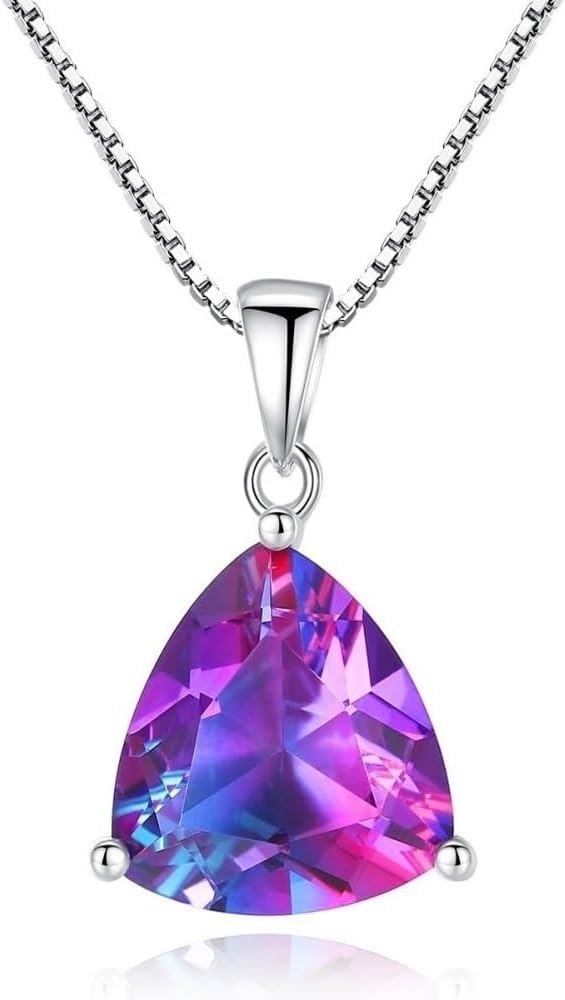 Pure Red Tourmaline 925 Stering Silver Neckalce for Women,Triangle Birthstone Necklace for Women