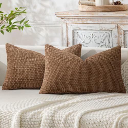 Image of MIULEE Dercorative Lumbar Throw Pillow Covers 12x20 in Golden Brown 2 Pack