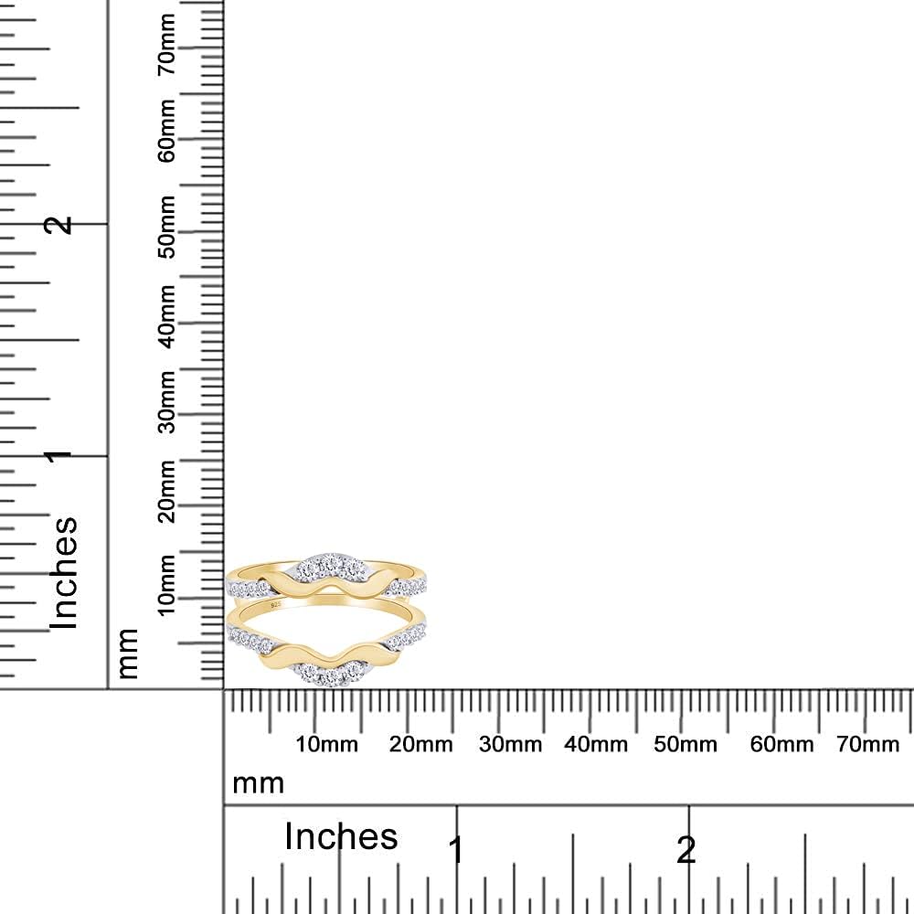 Chevron Enhancer Guard Ring for Women, Round Cut Lab Created Moissanite Curved Wedding Bands in 14k Gold Plated Sterling Silver Jewelry for Her