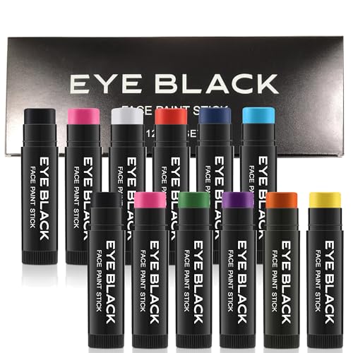 Wismee Eye Black Stick 12pcs Multi-Colors Anti-Glare Under Eye Black Sports Grease Stick Set for Baseball Softball Soccer Lacrosse Hockey Athletes Sports Training Sweat-Proof & Long Lasting