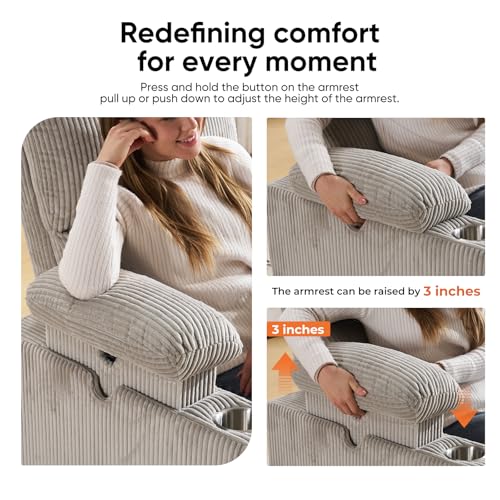 Sillón reclinable manual gris de pana miniatura 4