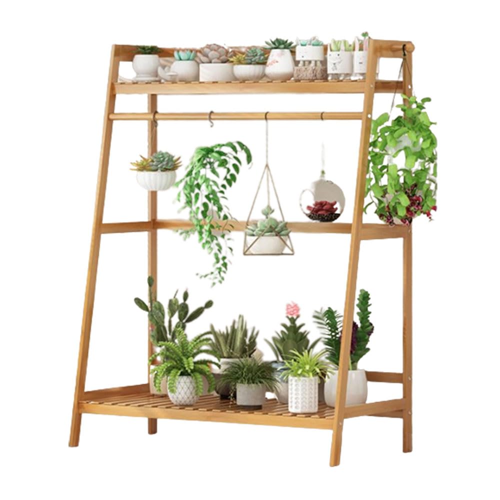 SnamicE Plant Stand Plant Stand Indoor Bamboo Plant Trellis Floor Flower Pot Base Rack Potted Plant Display Shelf Round Flower,