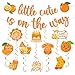 Refavor Little Cutie Baby Shower Decorations - 16pcs Orange Party Decorations 2pcs Glitter Baby Shower Banners 14pcs Orange Hanging Swirls Little Cute is on the Way Birthday Party Decor Supplies