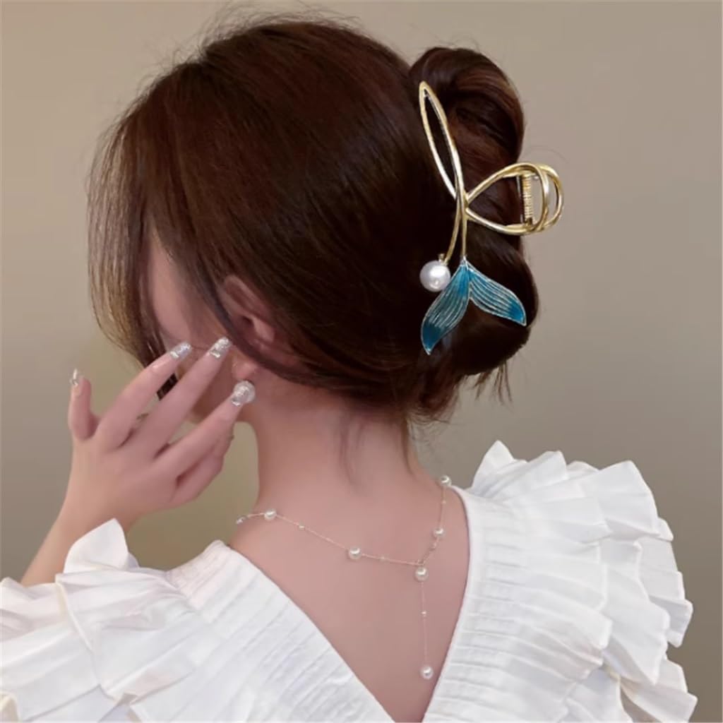 Pince à cheveux queue de poisson bleue en perles pour femme