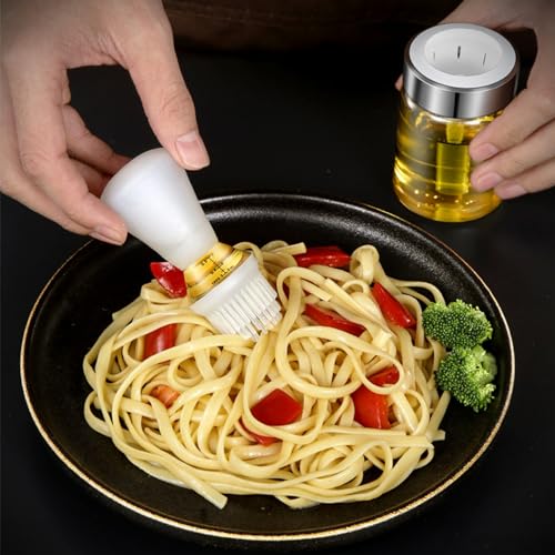 soulnioi Oil Dispenser Bottle For Kitchen/2 In 1 Squeeze Glass Oil Bottle with Silicone Brush/With Brush Portable Oil Bottle Measuring Oil Vinegar Dispenser For Air Fryer,Cooking,BBQ 135ML - Image 3