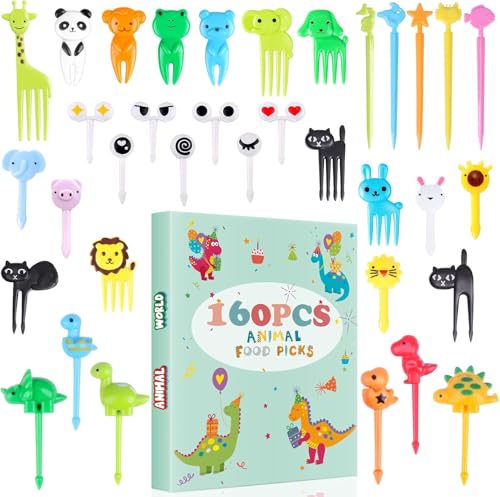 160PCS Food Picks for Kids with Storage Box, Kids Lunch Accessories for Bento Box, Animal Kids Food Picks for Picky Eater, Cute Toothpicks for Food...