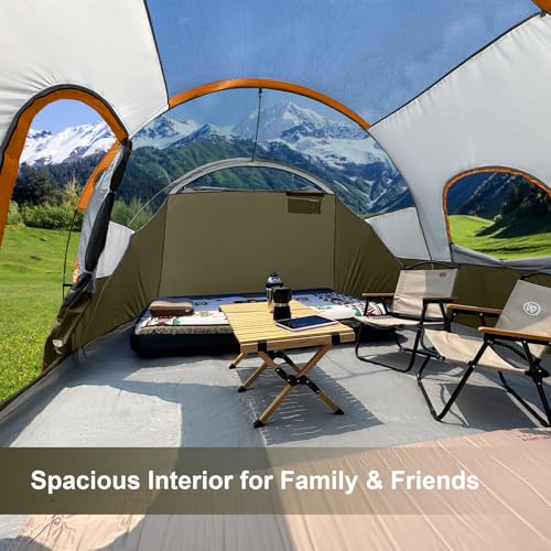 Image of CAMPROS CP Tent 12-Person-Camping-Tents,3 Room Family Tents,Waterproof Windproof Family Tent with Top Rainfly,6 Large Mesh Windows,Double Layer,Easy Set Up, Portable with Carry Bag-20' x 9' x 72 inch(H)