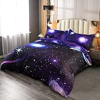 Choicehot Starry Sky Duvet Cover Single Size Set Galaxy Space Pattern Kids Bedding Set Ultra Soft Starry Theme Comforter Cover Kids Teens (1 x Quilt Cover + 2 x Pillowcases)