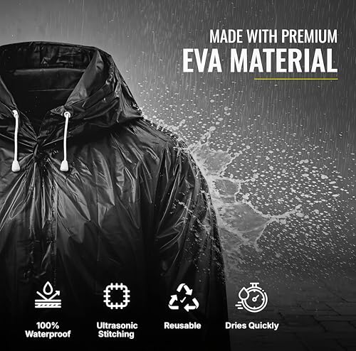 Image of Unisex Hooded Raincoat, Waterproof Long Rain Jacket, Multiple Colours, Reusable